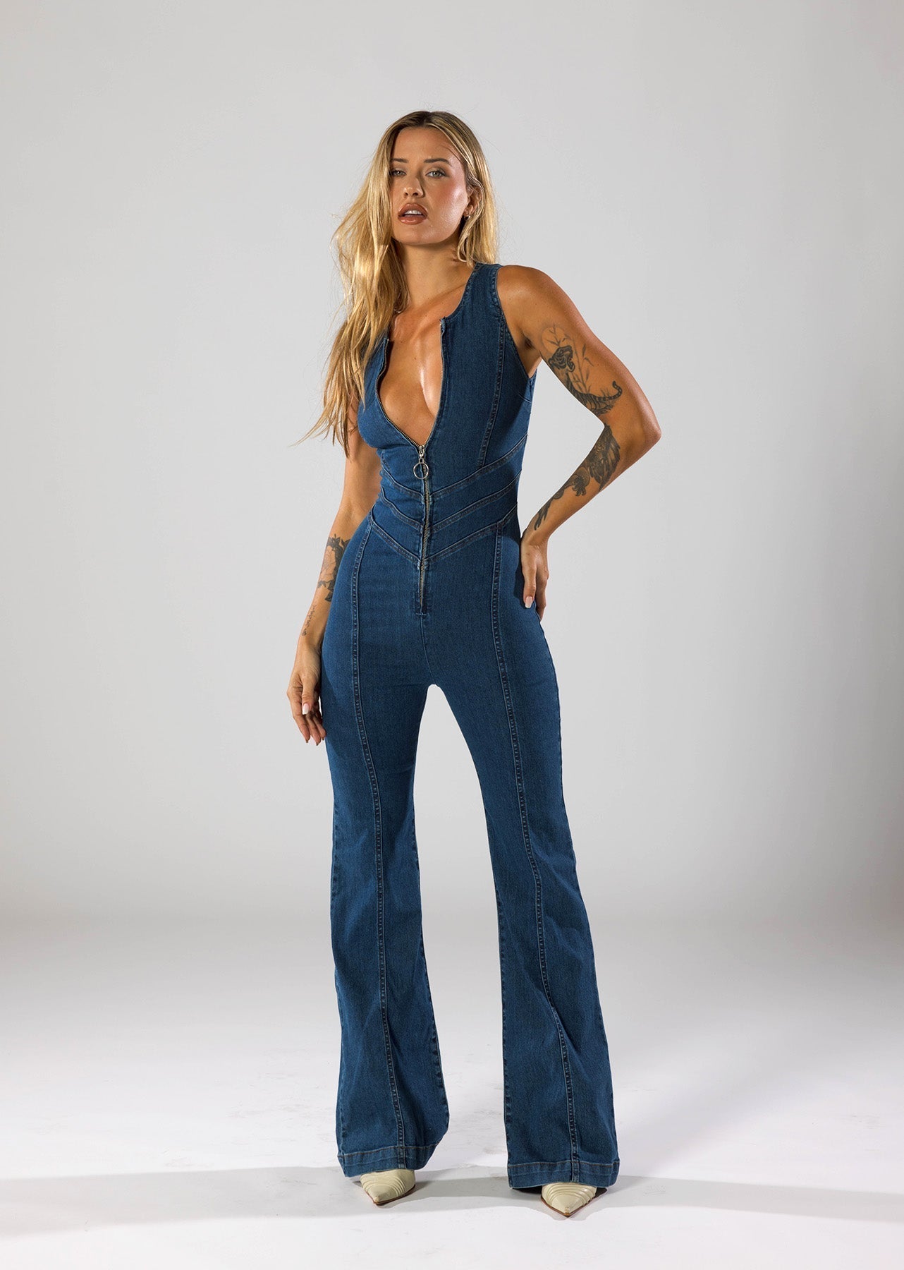 Women's Denim Jumpsuit with Cutout