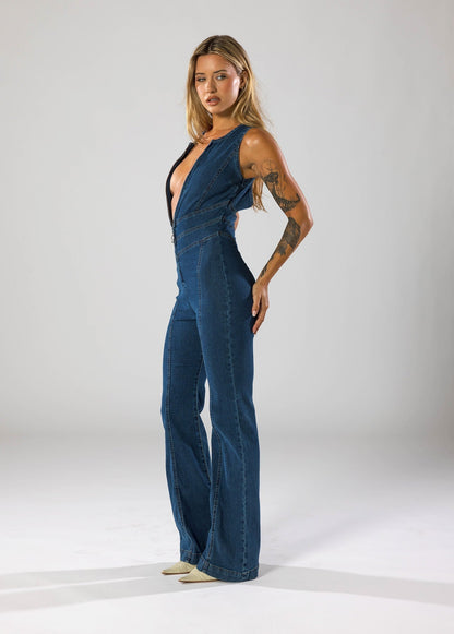 Women's Denim Jumpsuit with Cutout