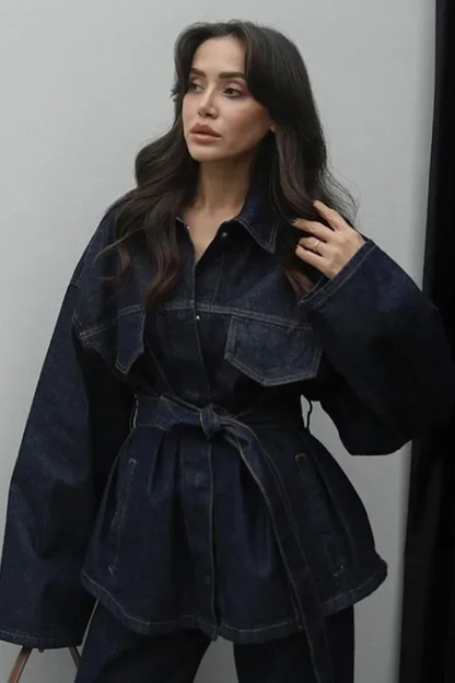 Women's Denim Two Piece Set Wide Leg
