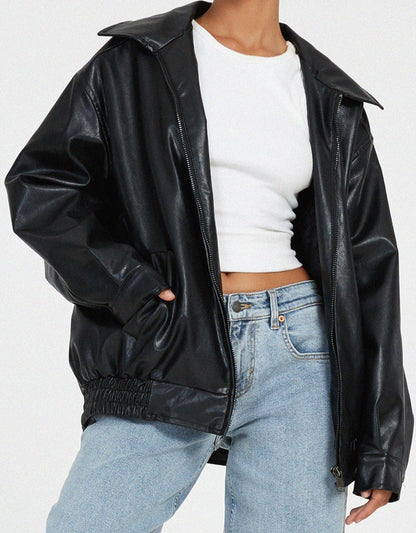 Women's Leather Jacket Oversized