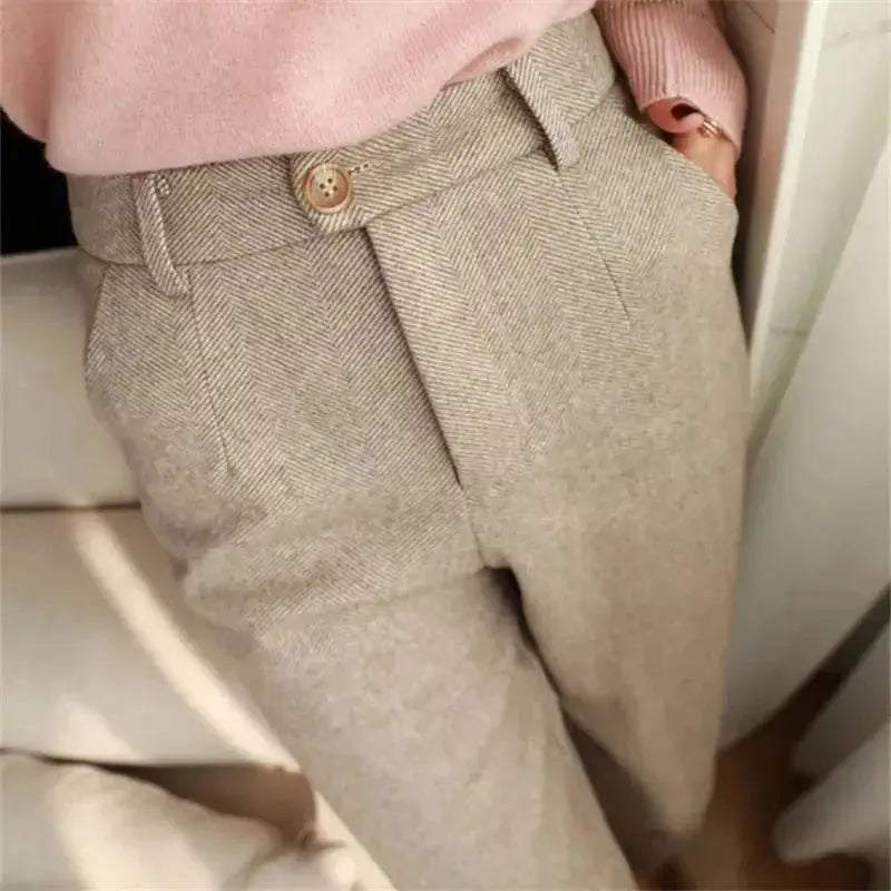 Women's Trousers Wool Blend Slim Fit