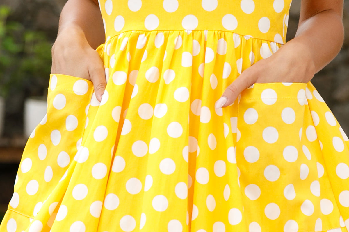 Polka Dot Square Neck Gathered Bust Fit and Flare Midi Dress