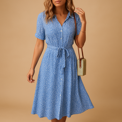 Women’s Floral Midi Dress – Lightweight Fit with Short Sleeves