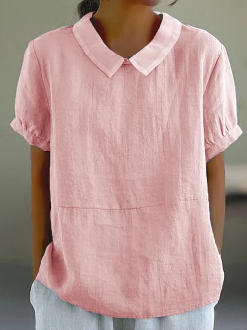 Women’s Linen Short Sleeve Blouse – Regular Fit – Peter Pan Collar