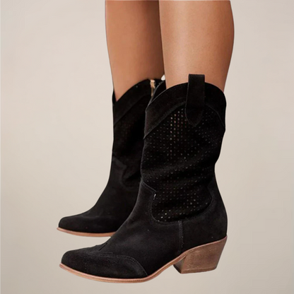 Women’s Perforated Western Mid-Calf Boots - Breathable Dots Design