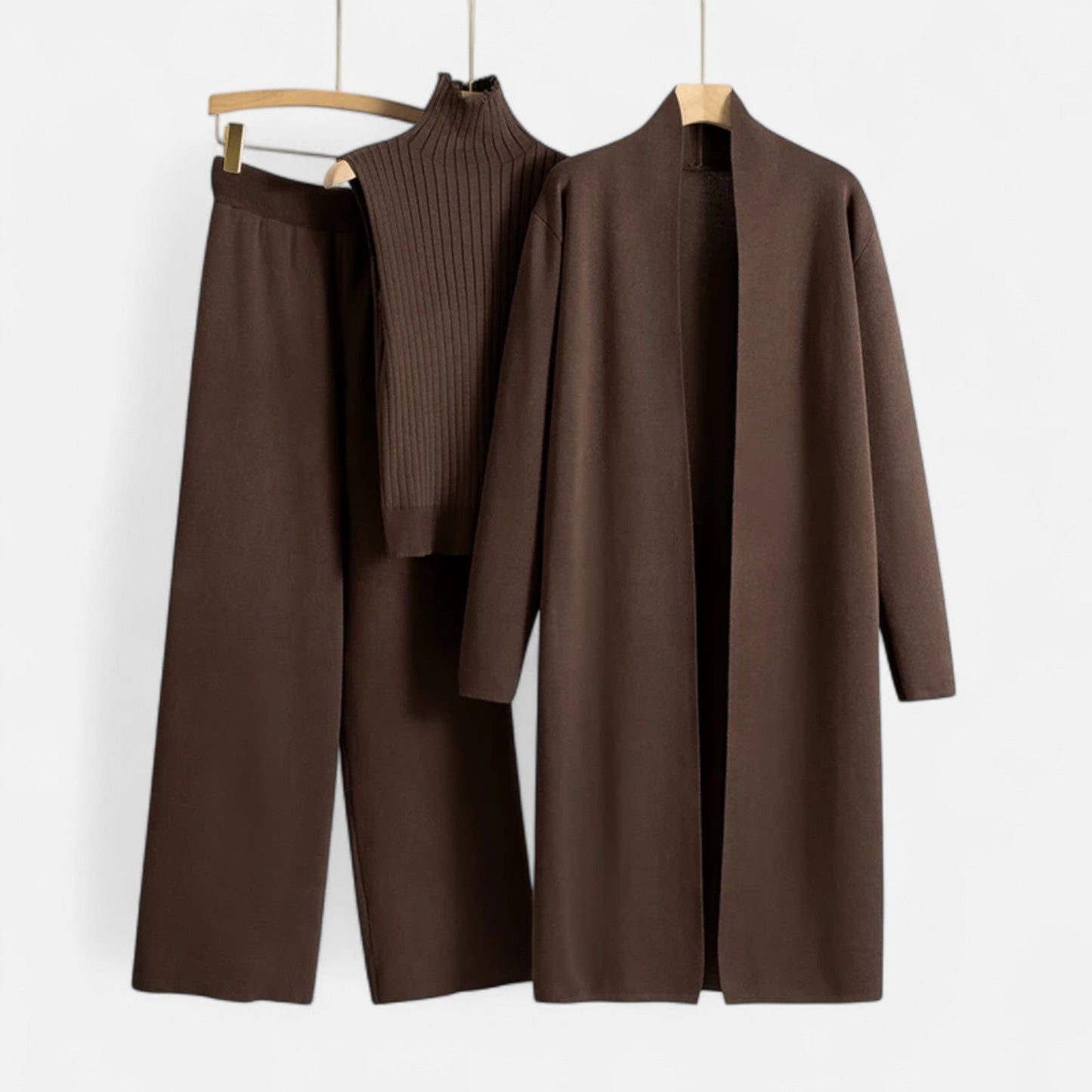 Women’s Three-Piece Set – Sleeveless Top, Wide-Leg Trousers & Longline Cardigan