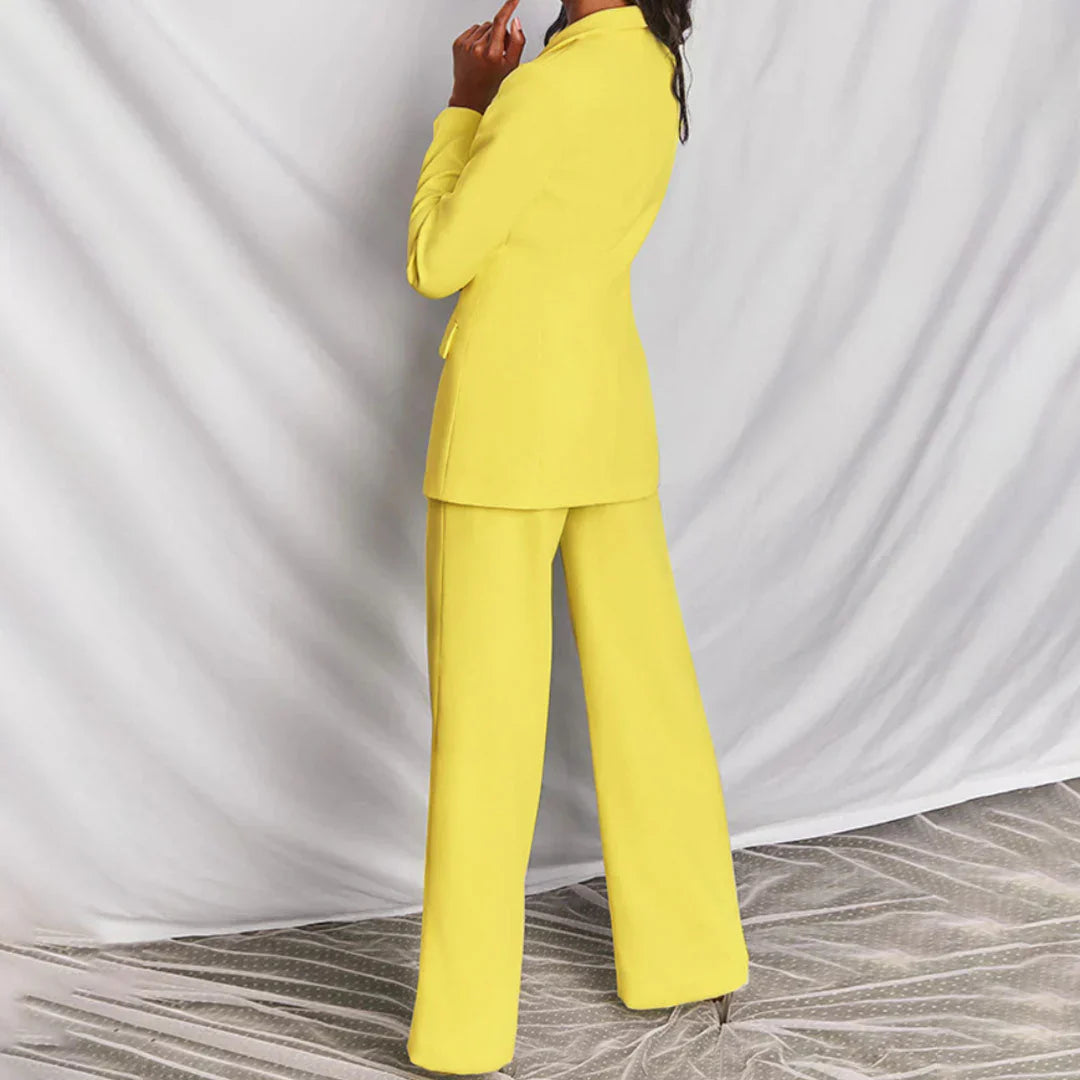 Women’s Trouser Suit – Longline Blazer, Tailored Wide-Leg