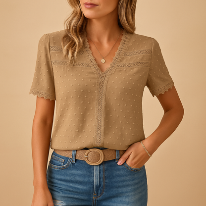 Women’s V-Neck Lace Blouse – Elegant Fit for Work and Occasions