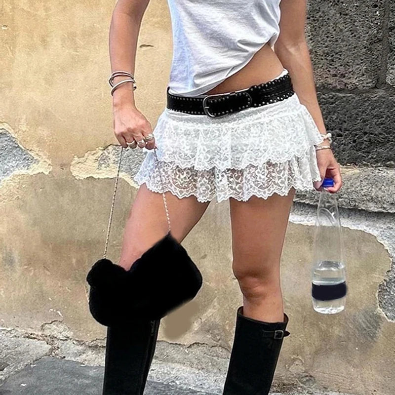 Tiered Lace Low Waist Skirt