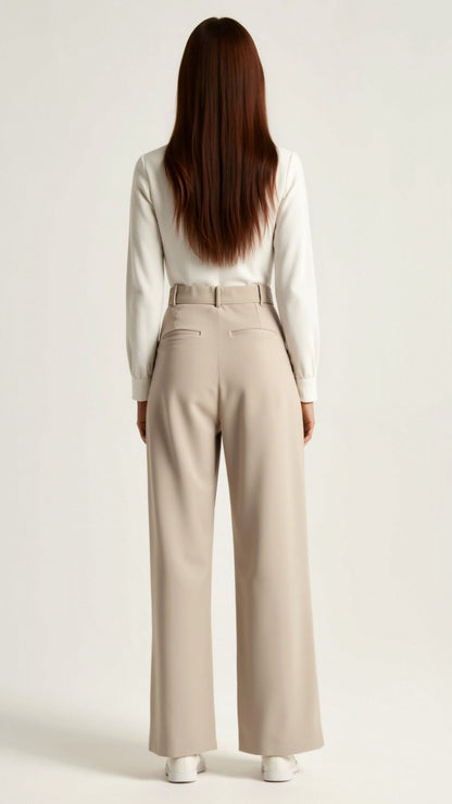 Women’s Wide-Leg Trousers – High Waisted, Pleated Front