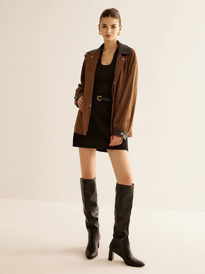 Womens Jacket With Leather Details