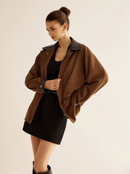 Womens Jacket With Leather Details