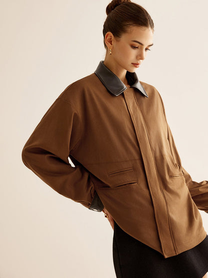 Womens Jacket With Leather Details