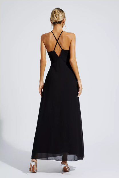 Wrenley Black Floral Embellished Maxi Dress