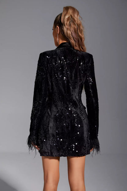 Wynter Black Feather Blazer Satin Dress