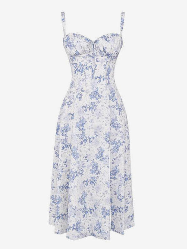 Floral Dress Midi Dress Dresses Floral Print High-slit Straps Neck Sleeveless Cottagecore Summer