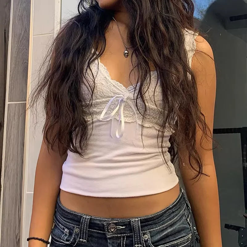 Blue Floral Lace Milkmaid Y2K Crop Top