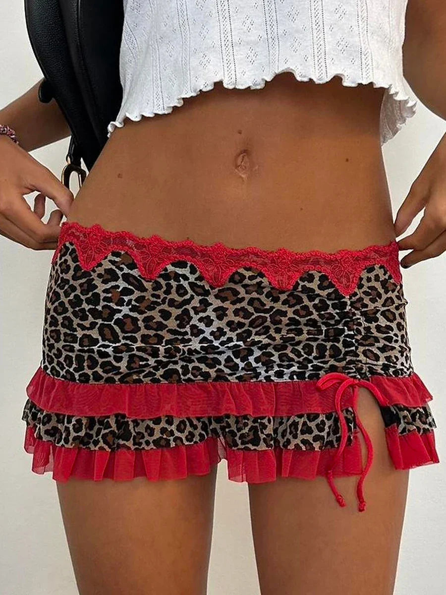 Leopard Drawstring Retro Skirt