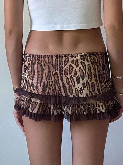 Leopard Drawstring Retro Skirt