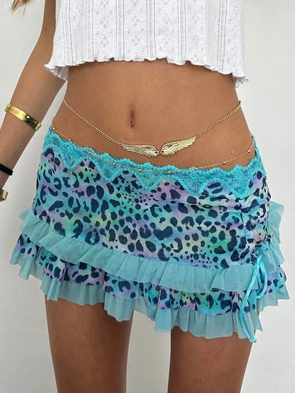 Leopard Drawstring Retro Skirt