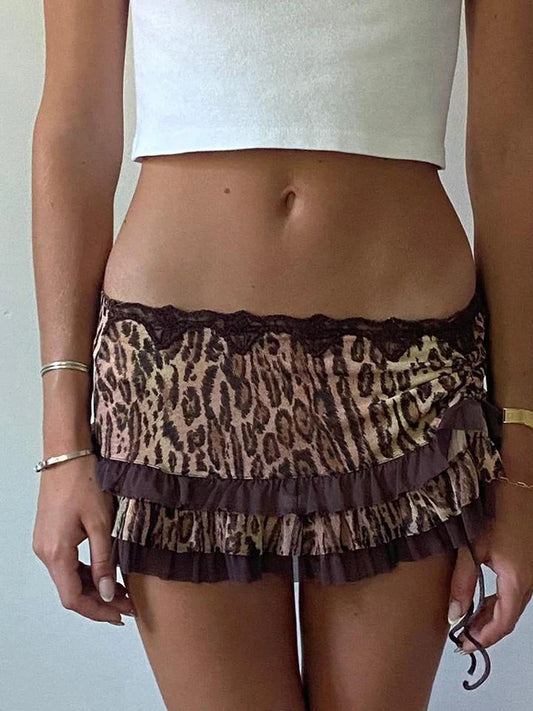 Leopard Drawstring Retro Skirt