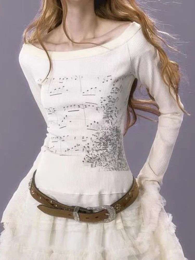 Aesthetic Slim Fit All Match Grunge Lace Patch Knit Top