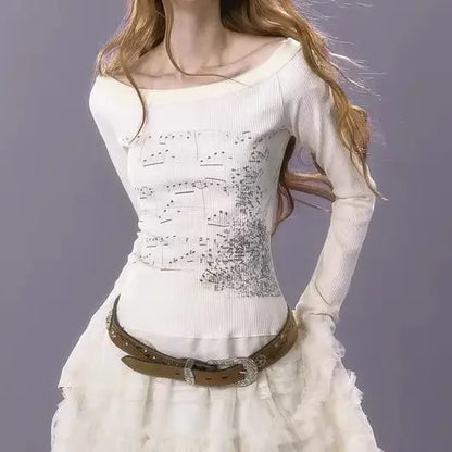 Aesthetic Slim Fit All Match Grunge Lace Patch Knit Top