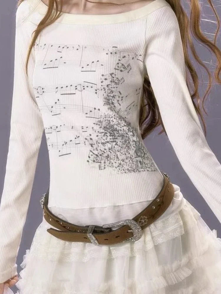 Aesthetic Slim Fit All Match Grunge Lace Patch Knit Top