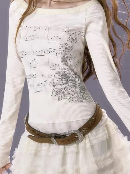 Aesthetic Slim Fit All Match Grunge Lace Patch Knit Top