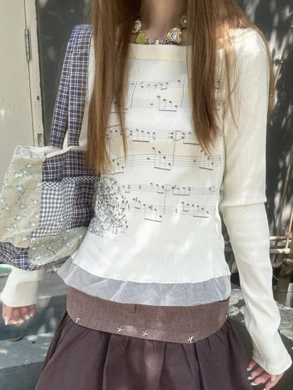 Aesthetic Slim Fit All Match Grunge Lace Patch Knit Top