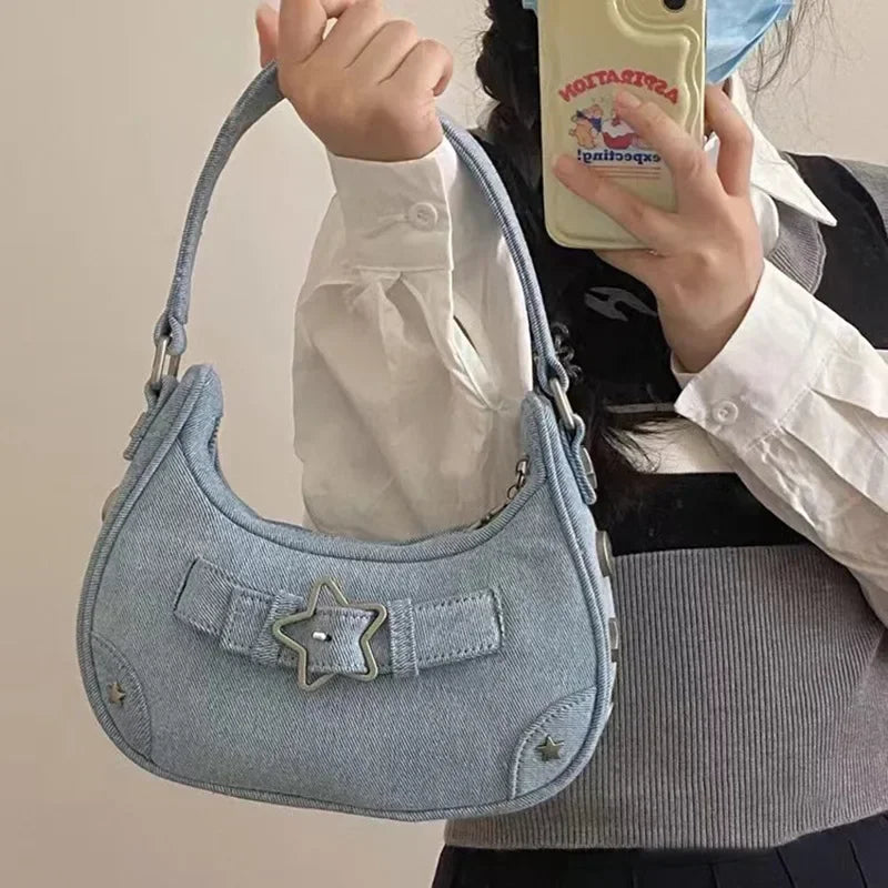 Stars Pattern Canvas Underarm Shoulder Bag