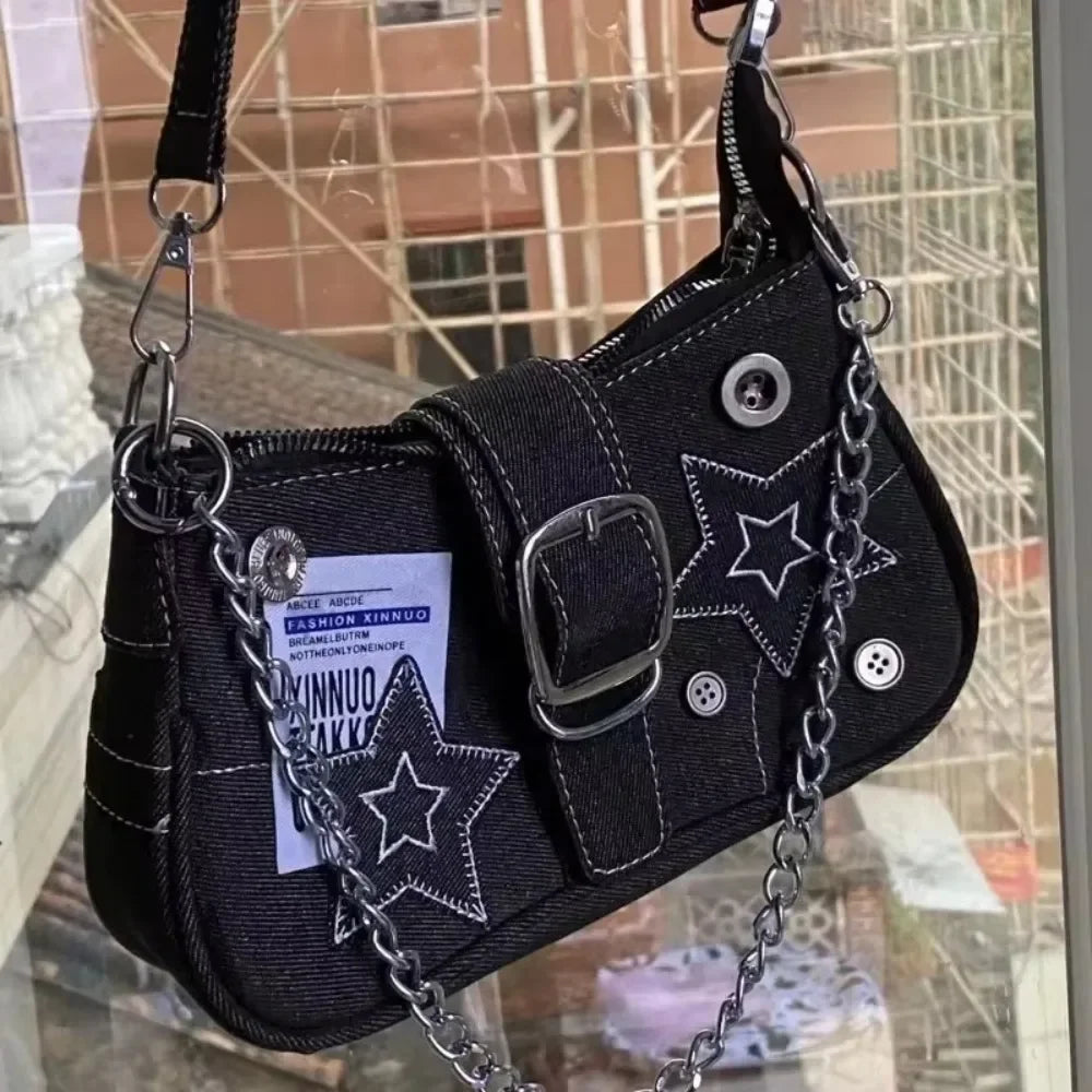 Stars Pattern Canvas Underarm Shoulder Bag