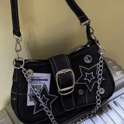 Stars Pattern Canvas Underarm Shoulder Bag