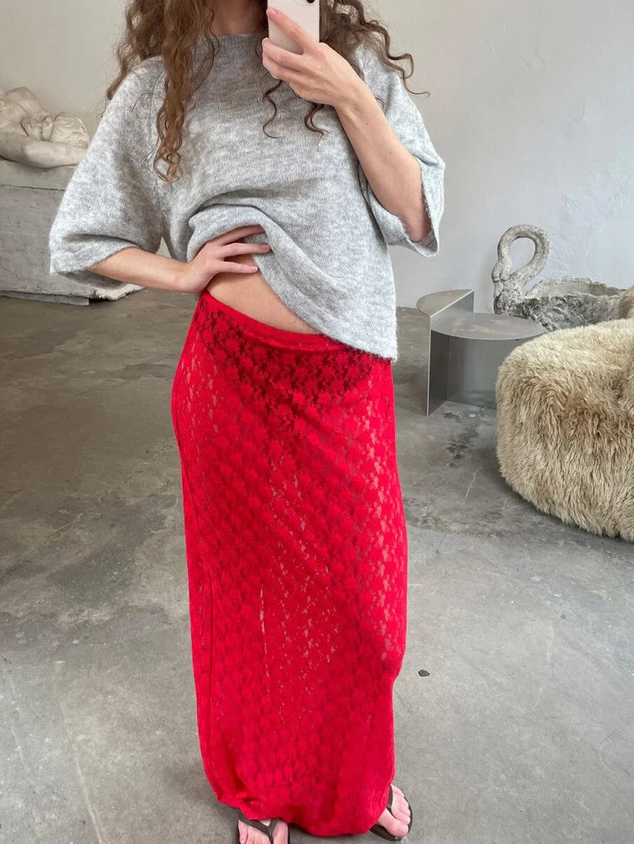 Floral Lace Low Rise Maxi Skirt
