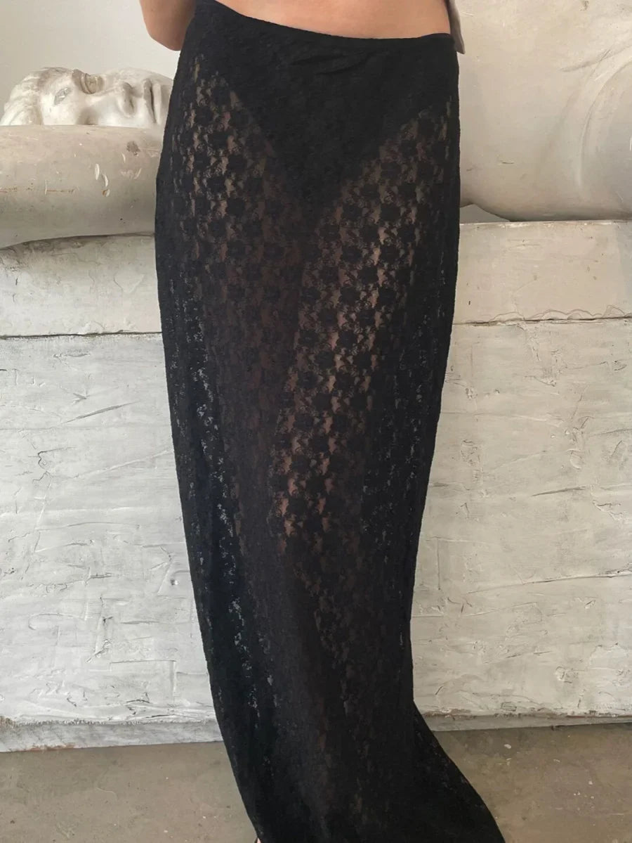 Floral Lace Low Rise Maxi Skirt