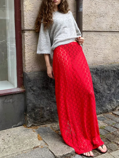 Floral Lace Low Rise Maxi Skirt