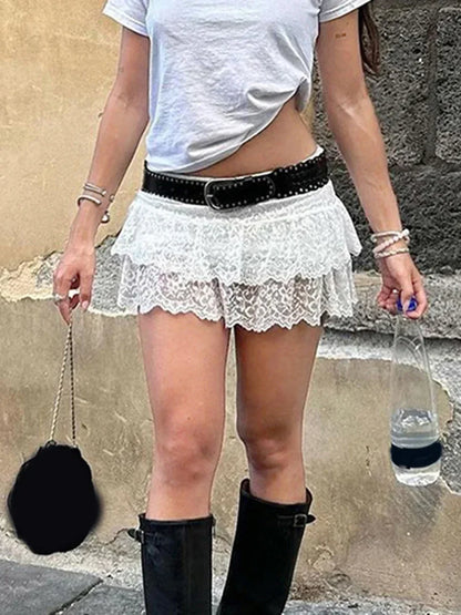 See-Through Floral Ruffle Skirt