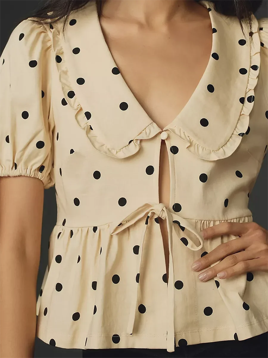 Y2K Peplum Ruffle Plaid Blouse