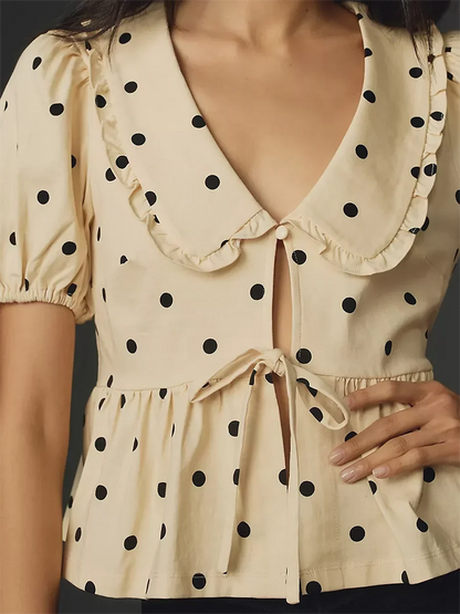 Y2K Peplum Ruffle Plaid Blouse