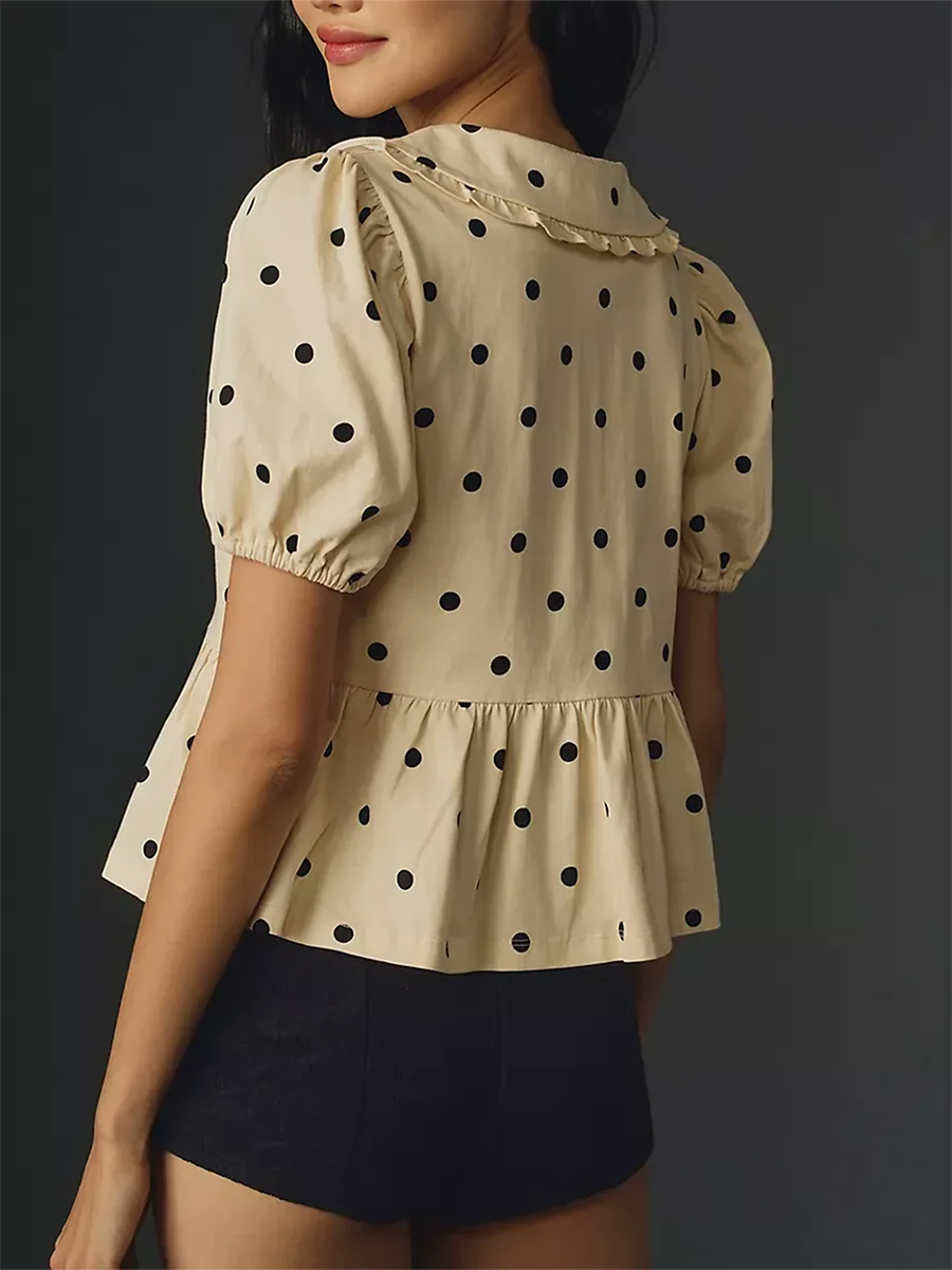 Y2K Peplum Ruffle Plaid Blouse