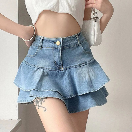 Light Blue Ruffled Denim Skirt