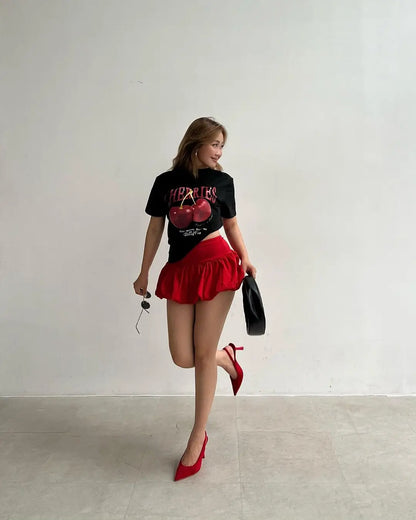 Y2K Cherry Graphic T-shirt Skirt Set