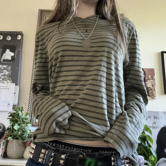Y2K Teen Striped Long Sleeve Fairy Grunge Baggy Knit Top