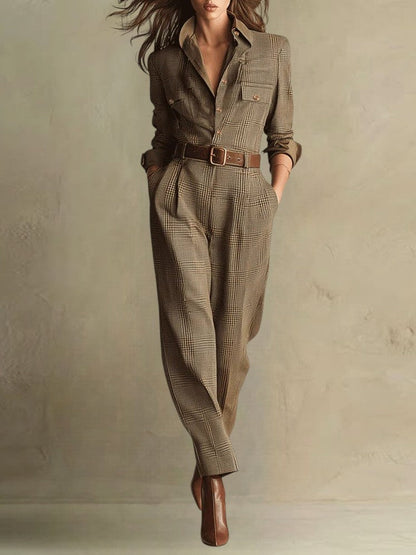 Corenne - Elegant Plaid Jumpsuit