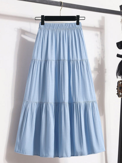 Women's Pleated Solid Color Midi Skirt