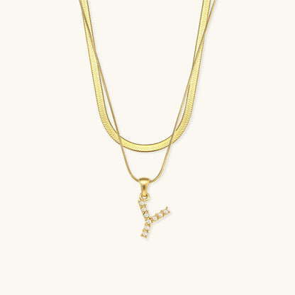 Opal Charm - Layered Gold Initial Necklace