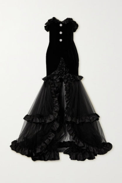 Yalie Ruffle Strapless Mesh Maxi Dress