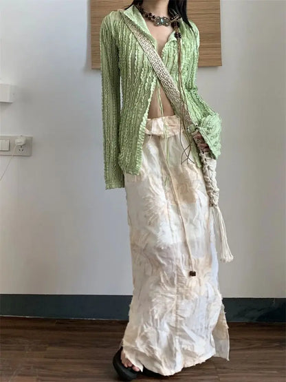 Green Vintage Long Sleeve Blouse