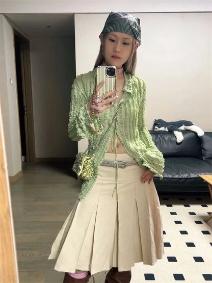 Green Vintage Long Sleeve Blouse