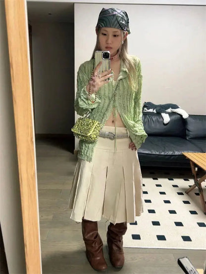 Green Vintage Long Sleeve Blouse